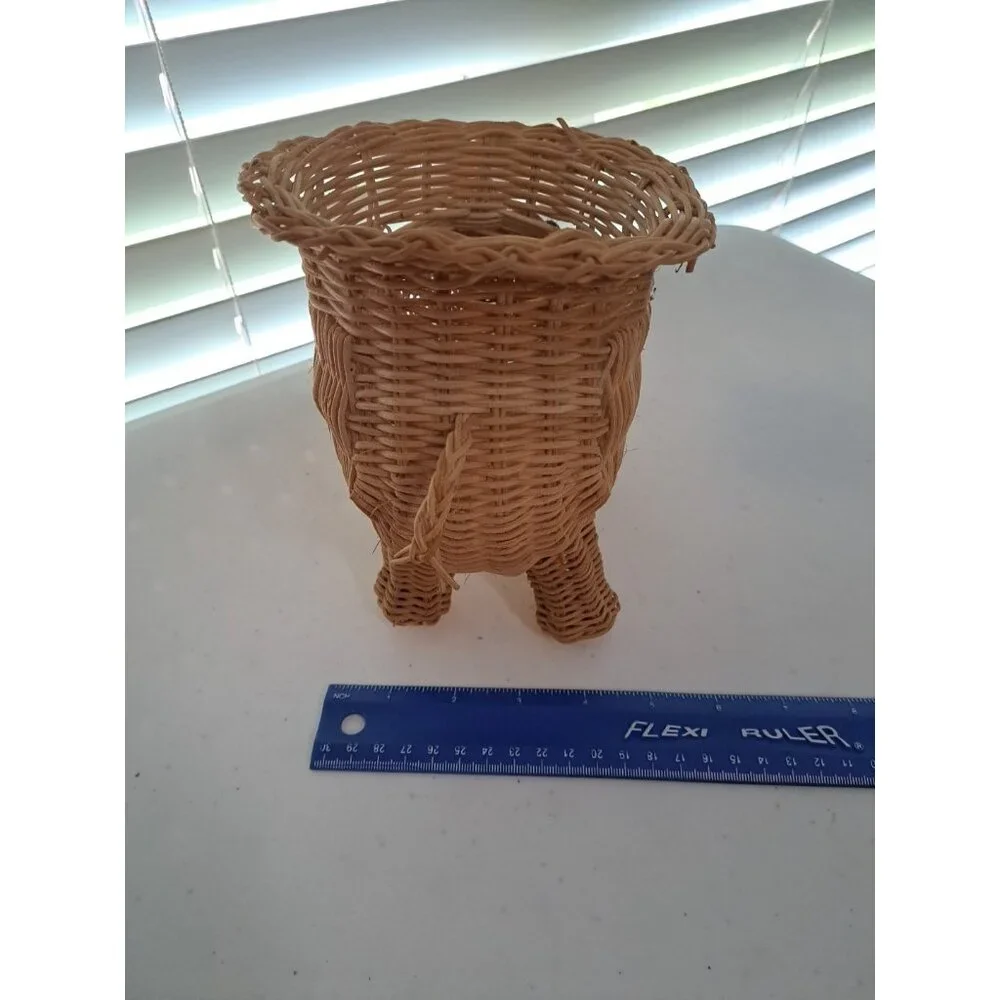 Wicker Elephant Basket Planter Tan Rattan BOHO Cottage Core‎ Flower Pot 7